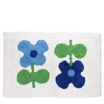 Tufted cotton bath mat - Blue flowers