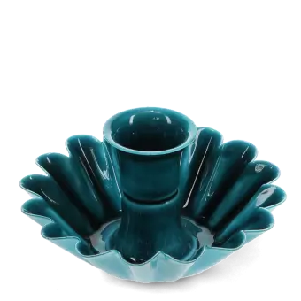 Enamel cupped flower candle holder - Blue