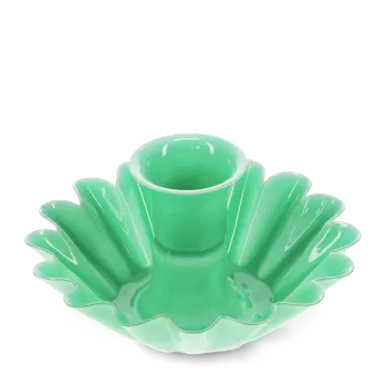 Enamel cupped flower candle holder - Green