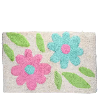 Tufted cotton bath mat - Green and pink flowers