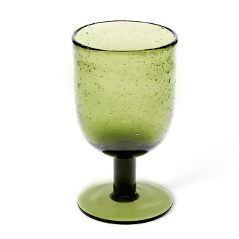 Stemmed Hand blown bubble glass - Olive green