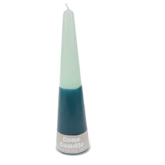 Tall two-colour cone candle - Dark blue-mint green