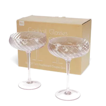 Scalloped coupe cocktail glasses 250ml (set of 2) - Pink