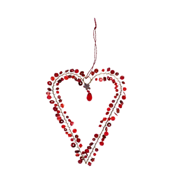 Handmade beaded heart decoration (9x12cm) - Red