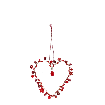 Handmade beaded heart decoration (7x7cm) - Red