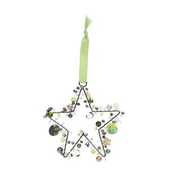 Handmade beaded star decoration (10x10cm) - Green
