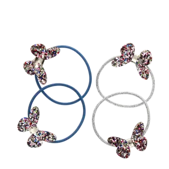 Glitter hair ties (set of 4) - Fairies in the Garden butterfly