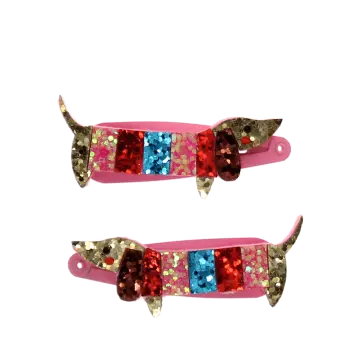 Glitter hair clips (set of 2) - Sausage Dog