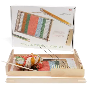 Wooden weaving loom set