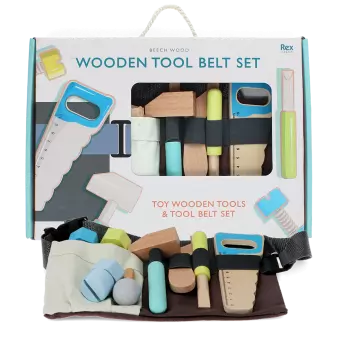 Wooden tools and tool belt playset