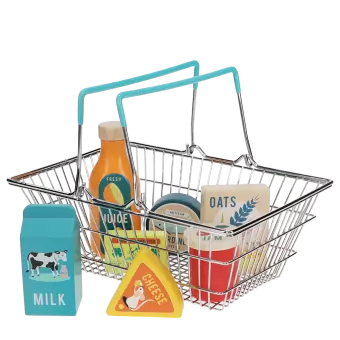 Wooden shopping playset with basket