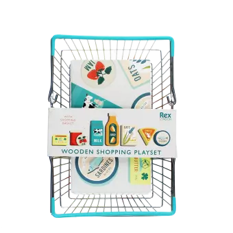 Wooden shopping playset with basket