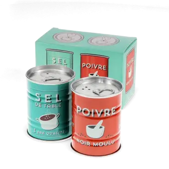 Tin salt and pepper shakers - SEL & POIVRE
