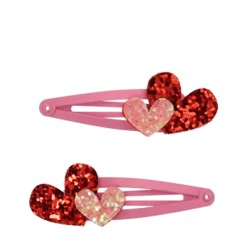Glitter hair clips (set of 2) - Love Hearts