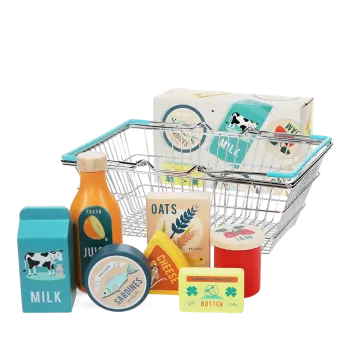 Wooden shopping playset with basket