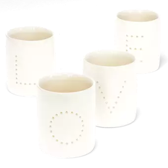 Glossy ceramic tealight holders (set of 4) - LOVE