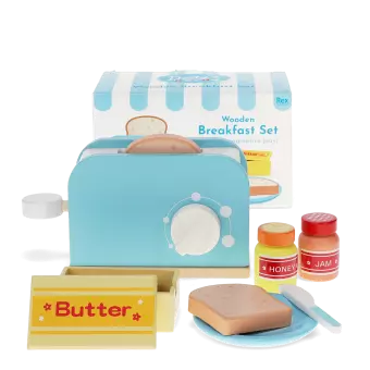 Wooden toy toaster playset