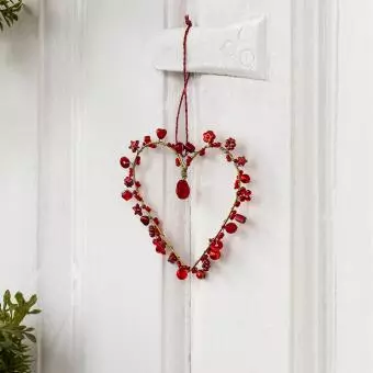 Handmade beaded heart decoration (7x7cm) - Red