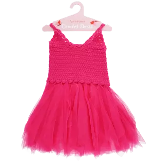 Crochet dress (5-6 years) - Bright pink