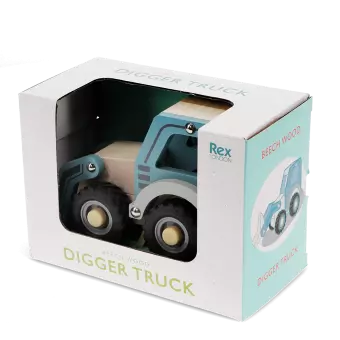 Wooden push along vehicle toy - Digger truck (blue)
