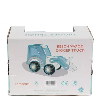 Wooden push along vehicle toy - Digger truck (blue)