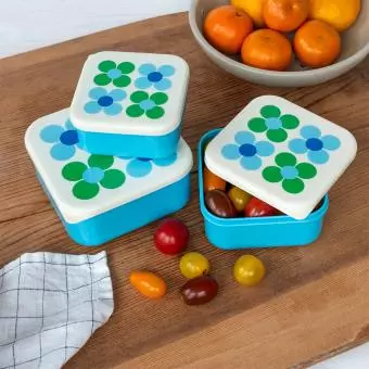Snack boxes (set of 3) - Blue and Green Daisy