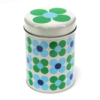 Canister storage tin - Blue and green Daisy