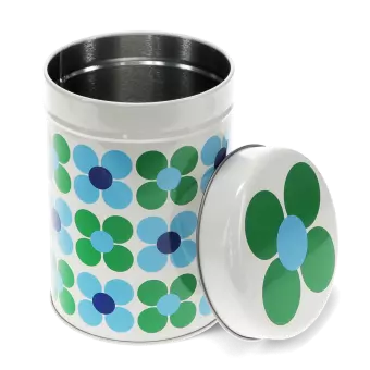 Canister storage tin - Blue and green Daisy
