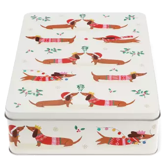 Mince pie storage tin - Festive Sausage Dog