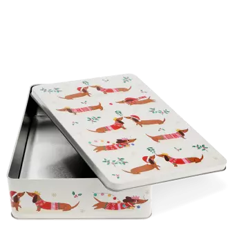 Mince pie storage tin - Festive Sausage Dog