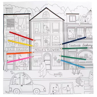 Large colouring poster with pencils - On Our Street