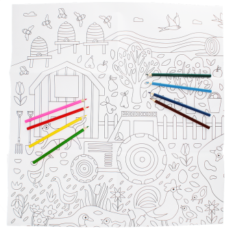 Large colouring poster with pencils - On the Farm
