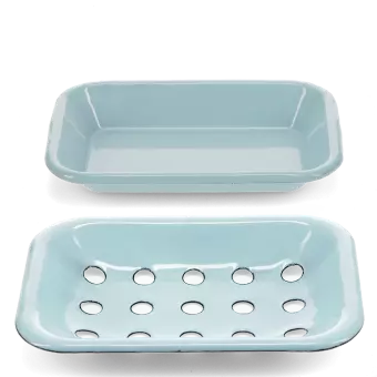 Two-part enamel soap dish - Blue