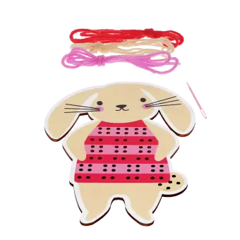 learn sew wooden hand stitch set bunny