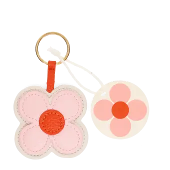 Faux leather keyring - Pink daisy