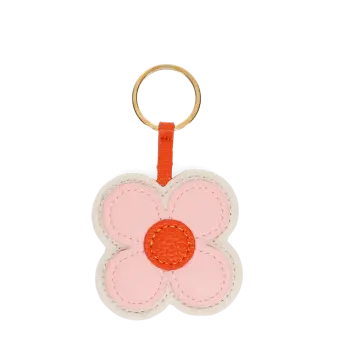 Faux leather keyring - Pink daisy