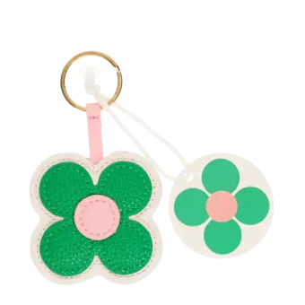 Faux leather keyring - Green daisy