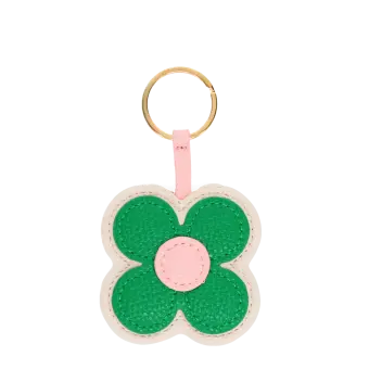 Faux leather keyring - Green daisy
