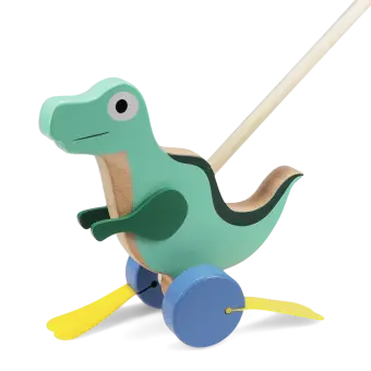 Wooden push along walker toy - Flapping dinosaur