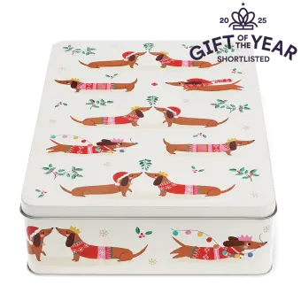 Mince pie storage tin - Festive Sausage Dog