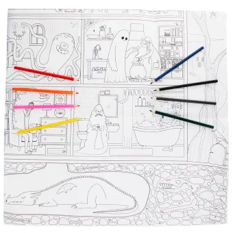 Large colouring poster with pencils - Haunted House