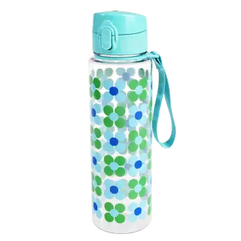 Drinks bottle with push button lid 700ml - Blue and green Daisy