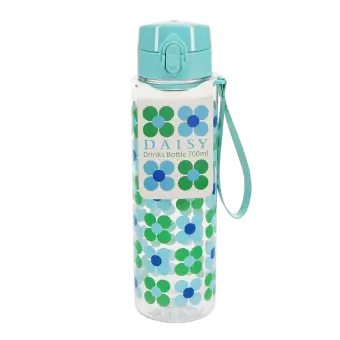 Drinks bottle with push button lid 700ml - Blue and green Daisy