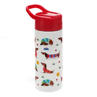 Stainless steel bottle with push button lid 500ml - Sunny Sausage Dog