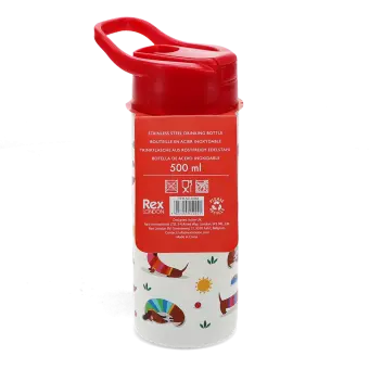 Stainless steel bottle with push button lid 500ml - Sunny Sausage Dog