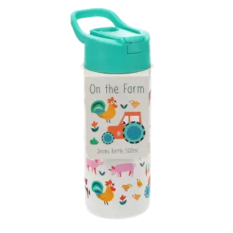 Stainless steel bottle with push button lid 500ml - Farmyard