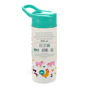 Stainless steel bottle with push button lid 500ml - Farmyard