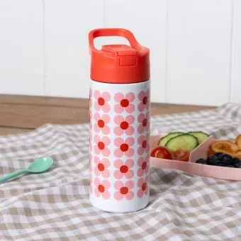 Stainless steel bottle with push button lid 500ml - Pink daisy