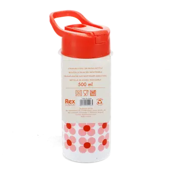 Stainless steel bottle with push button lid 500ml - Pink daisy