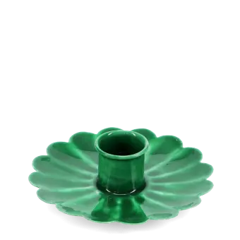 Enamel flat flower candle holder - Dark green